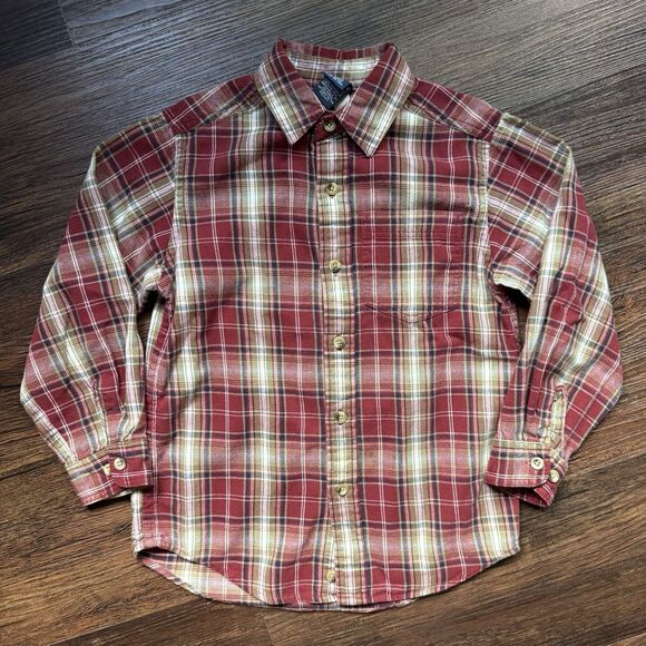Lands’ End Boys Large Checked Plaid Button Up Shirt Red Brown L Long Sleeve - Picture 9 of 9